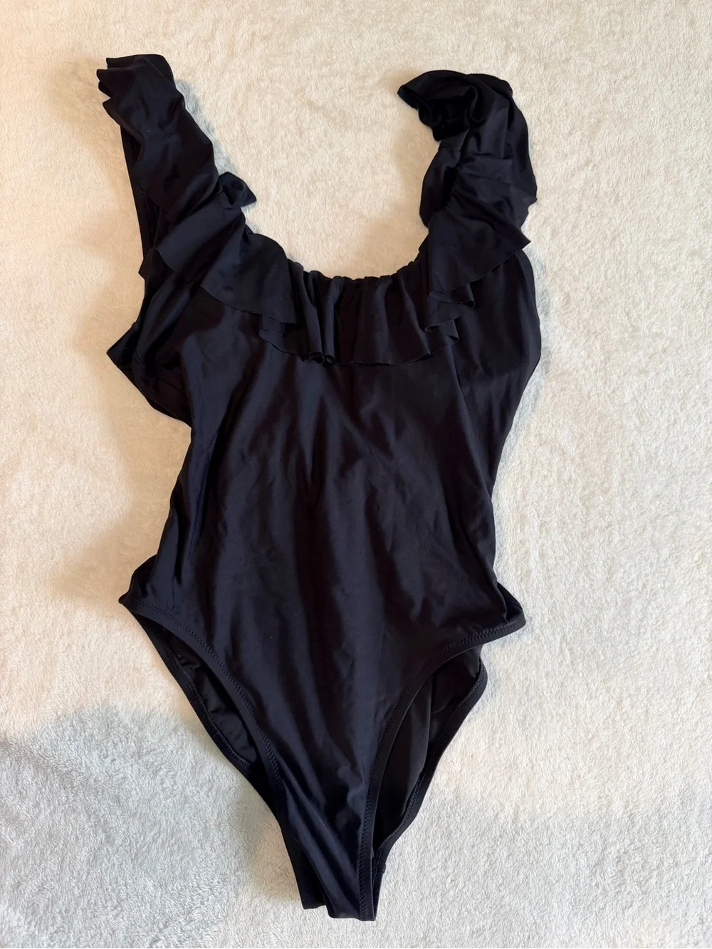 J. Crew Black Ruffle Strap u-Back One-Piece Swimsuit